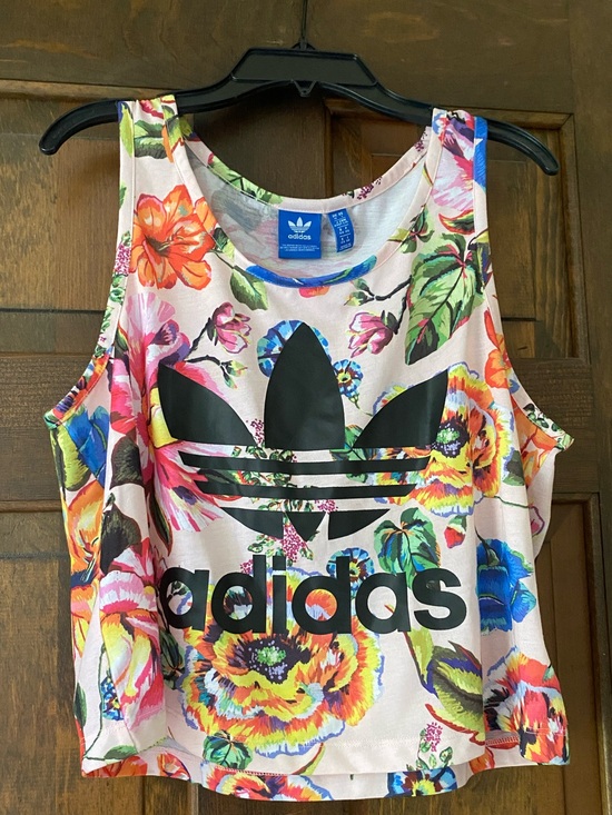 adidas Tops - adidas Floral Trefoil Crop Tank - Pink, Blue, Green